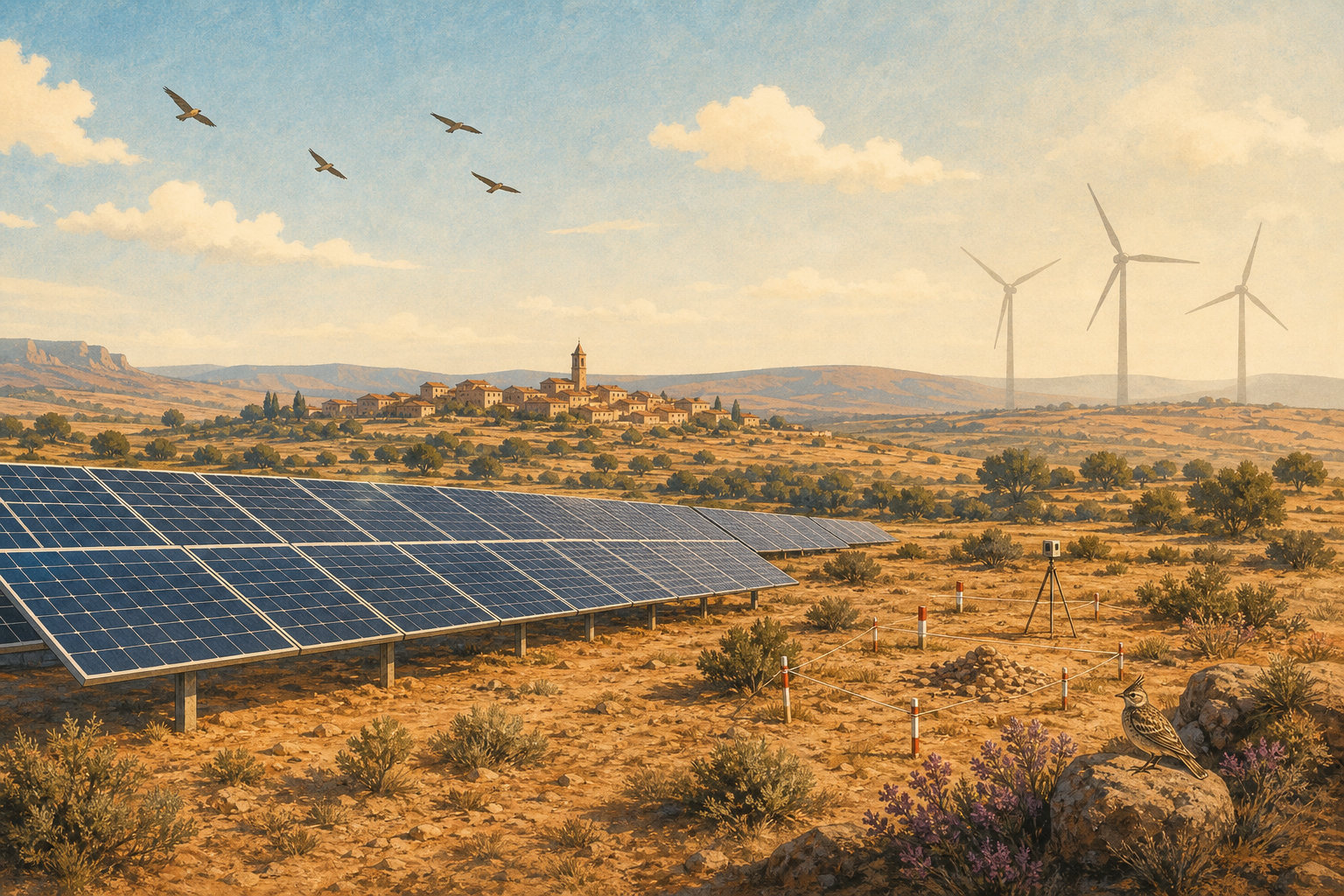 El sol avanza, el viento se retira: el BOE da el primer sí —condicionado— a la solar de Enel en siete pueblos de Teruel